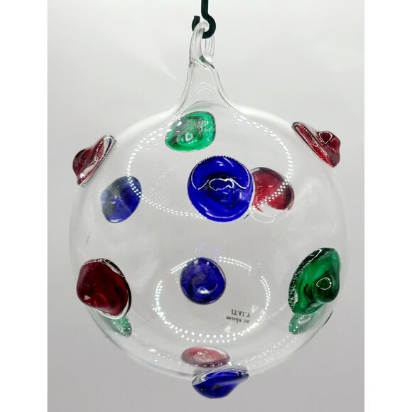 Hand-Blown Glass Ornament With Colored Accents 4.5-Inch Diameter Made In Italy - Picture 6 of 12